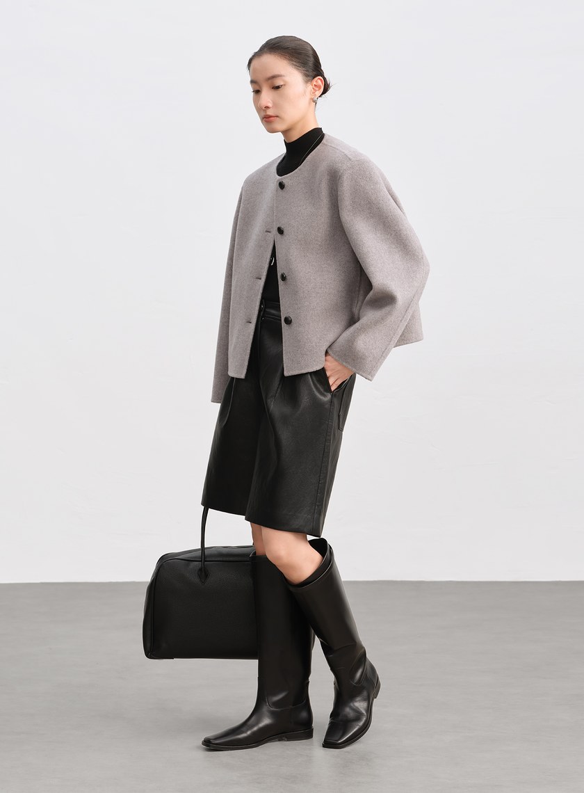 雙面毛呢無領短版外套