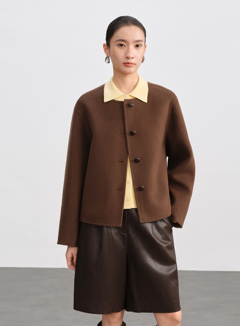 雙面毛呢無領短版外套