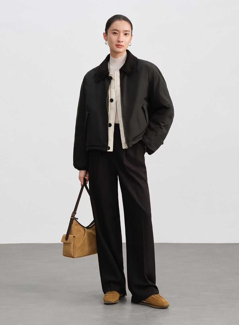 雙面巴恩領片短版羽絨外套