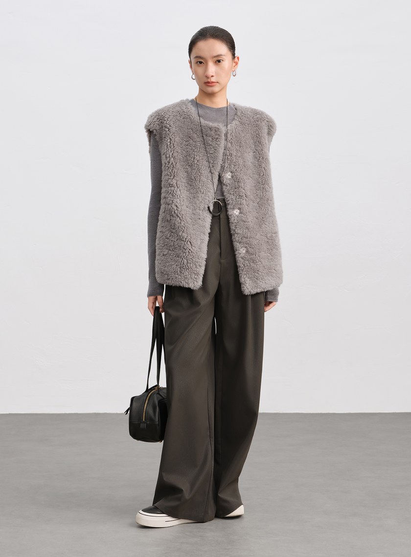 極簡羊毛皮草馬甲