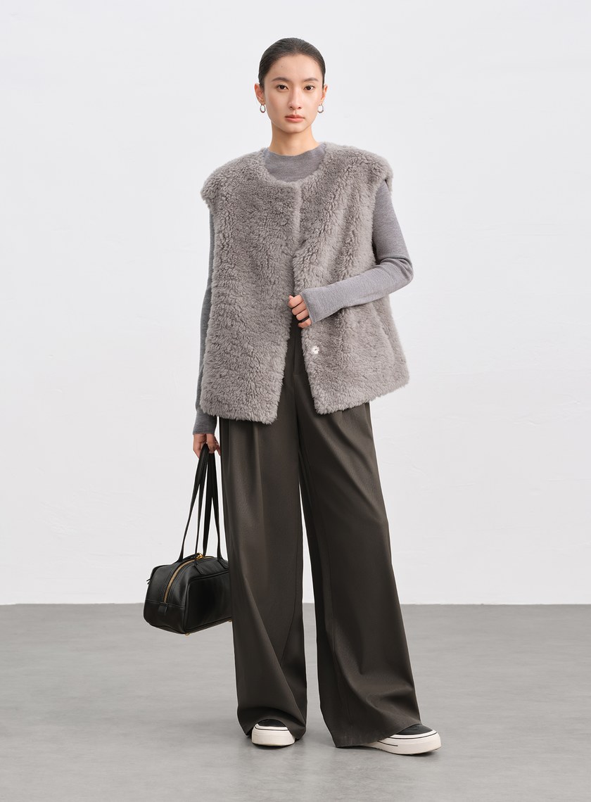 極簡羊毛皮草馬甲