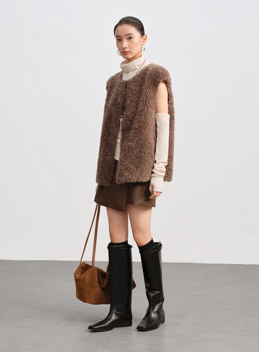 極簡羊毛皮草馬甲