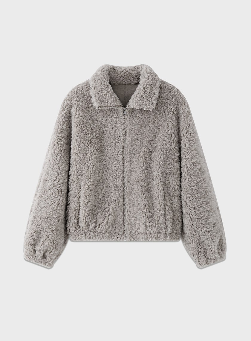 100%羊毛半高領皮草外套