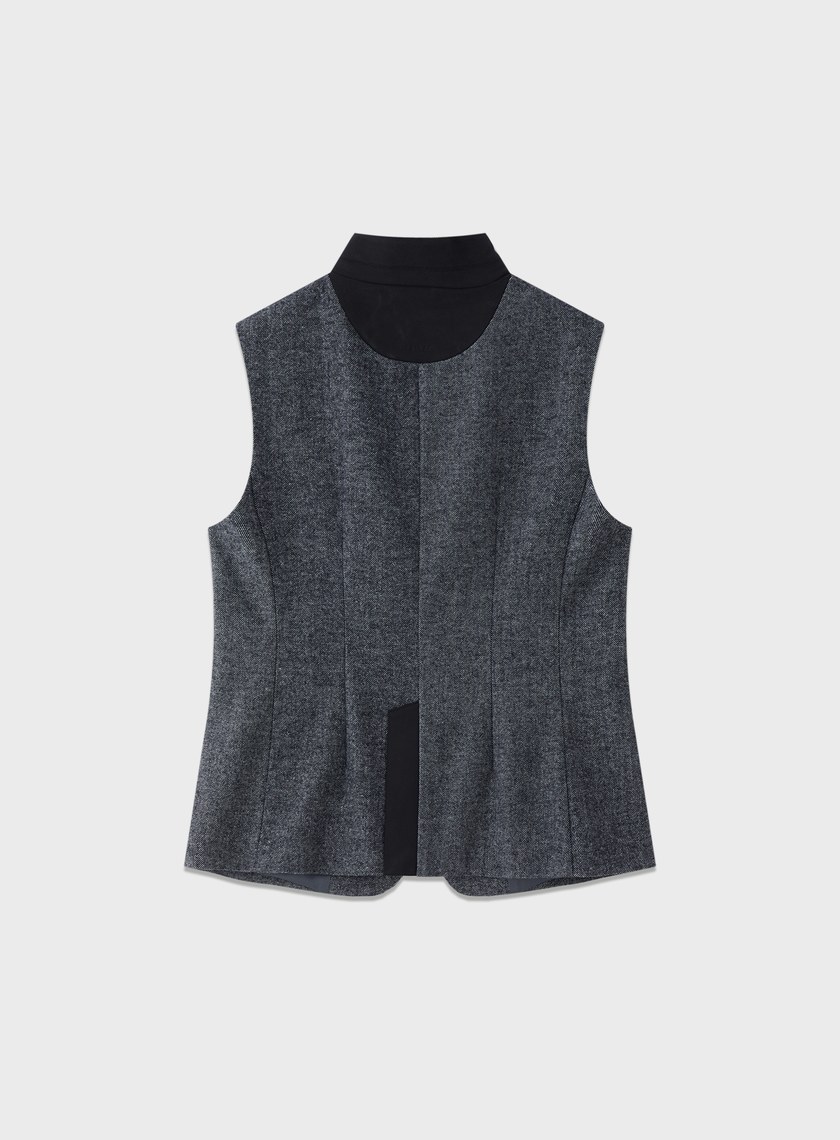 麂皮拼接人字紋立領馬甲