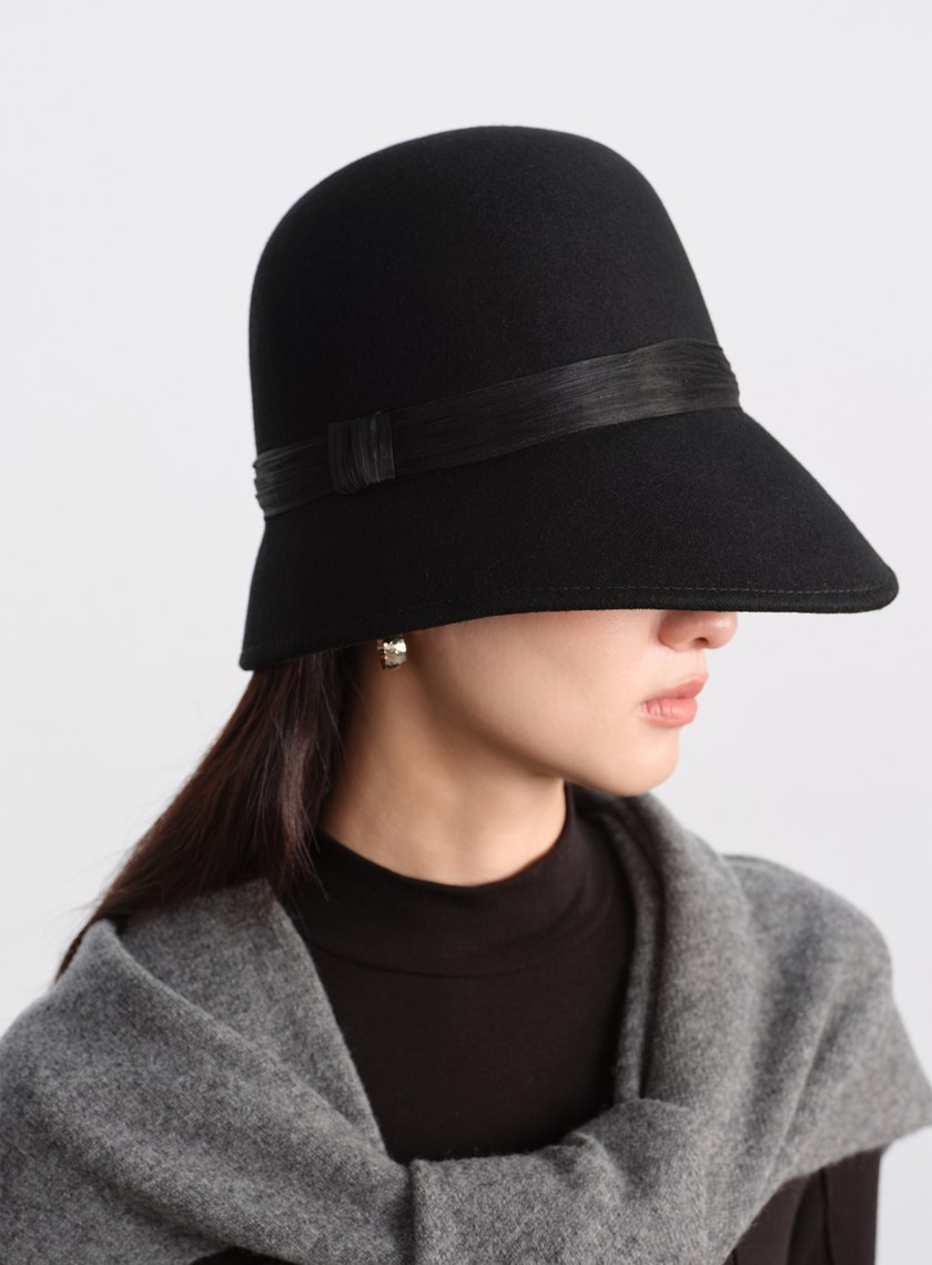 復古輪廓羊毛緞帶寬帽