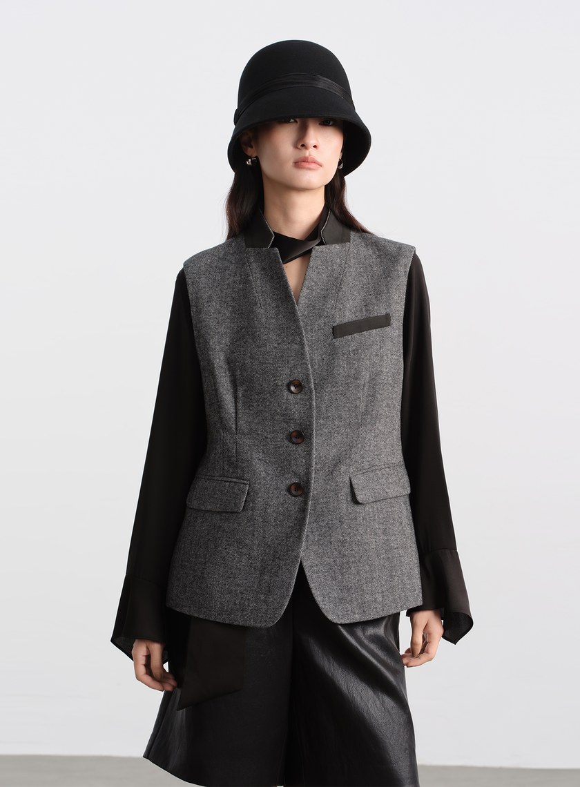 復古輪廓羊毛緞帶寬帽