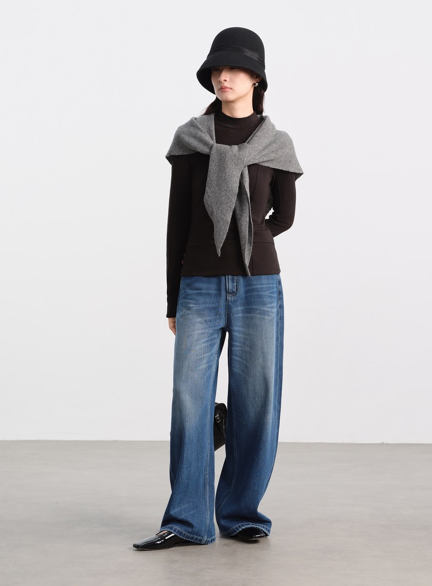 復古輪廓羊毛緞帶寬帽