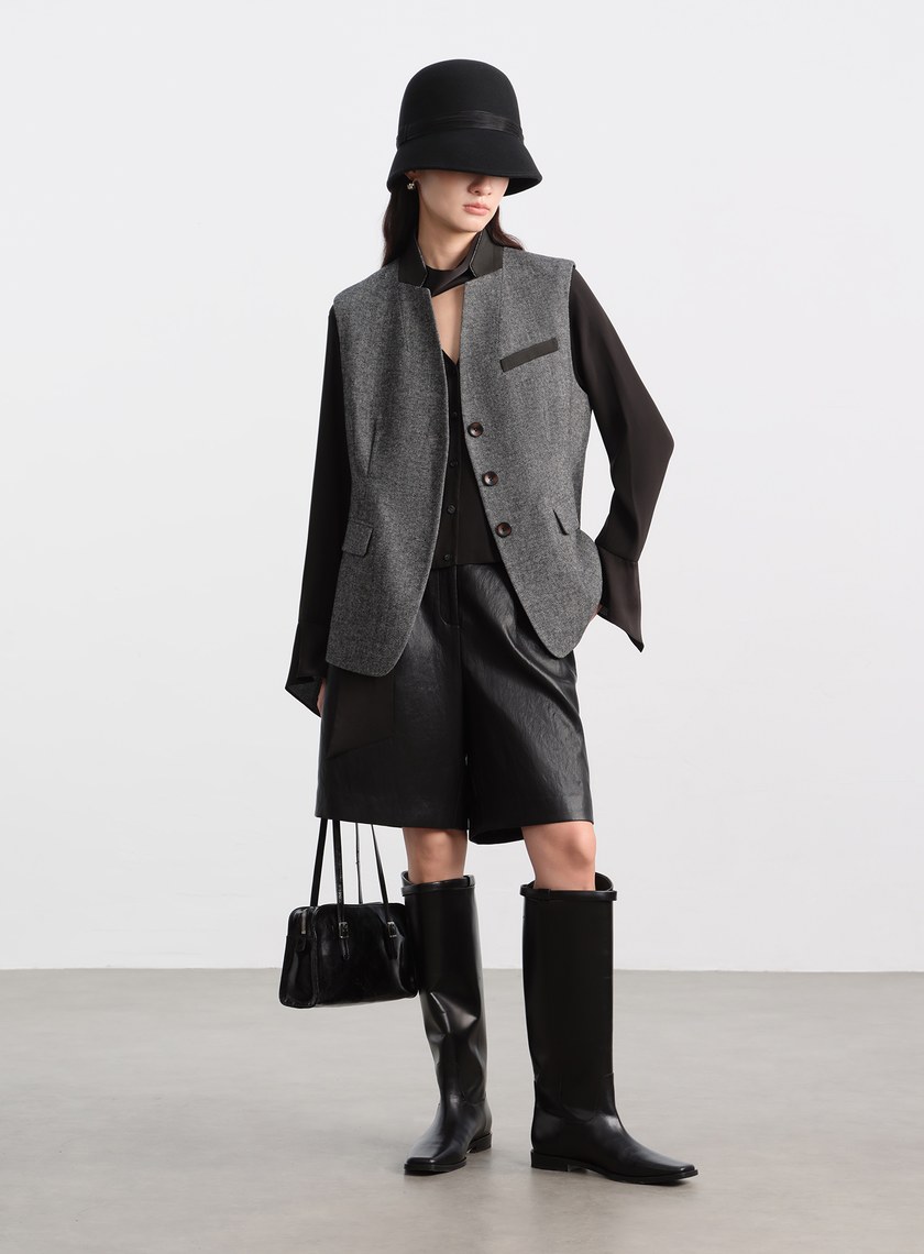 復古輪廓羊毛緞帶寬帽