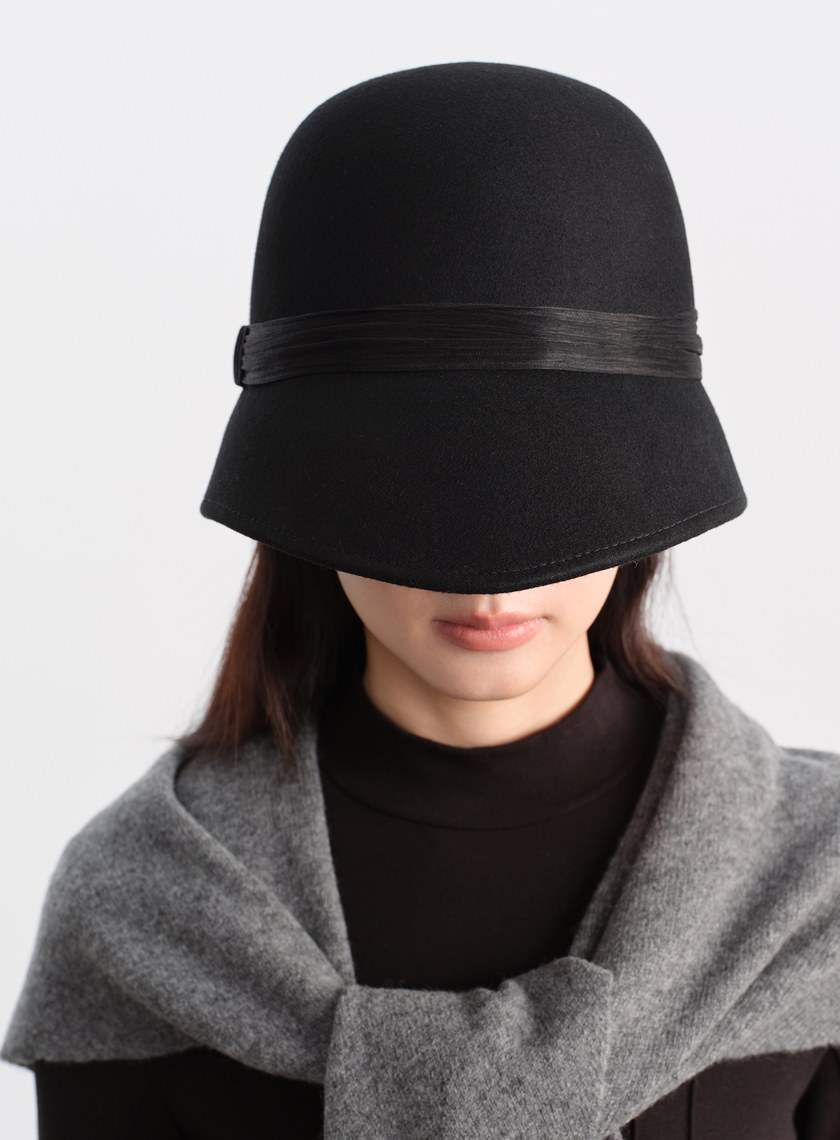 復古輪廓羊毛緞帶寬帽