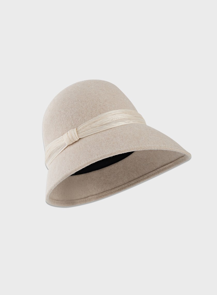 復古輪廓羊毛緞帶寬帽