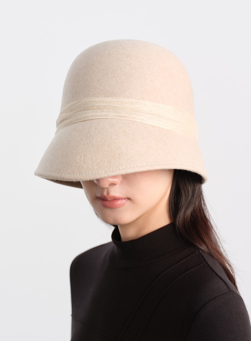 復古輪廓羊毛緞帶寬帽