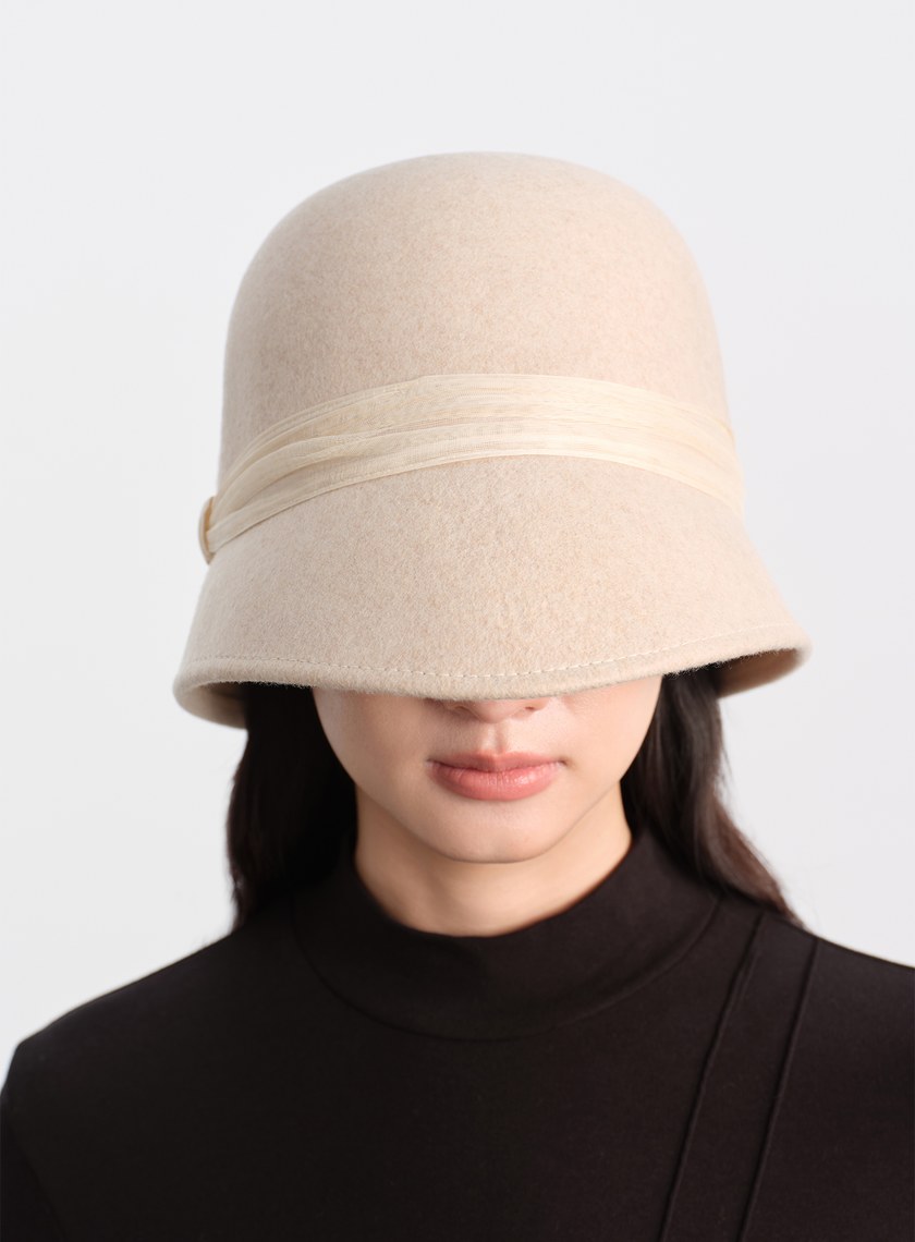 復古輪廓羊毛緞帶寬帽