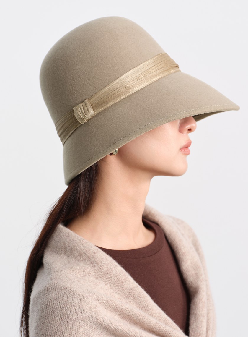 復古輪廓羊毛緞帶寬帽