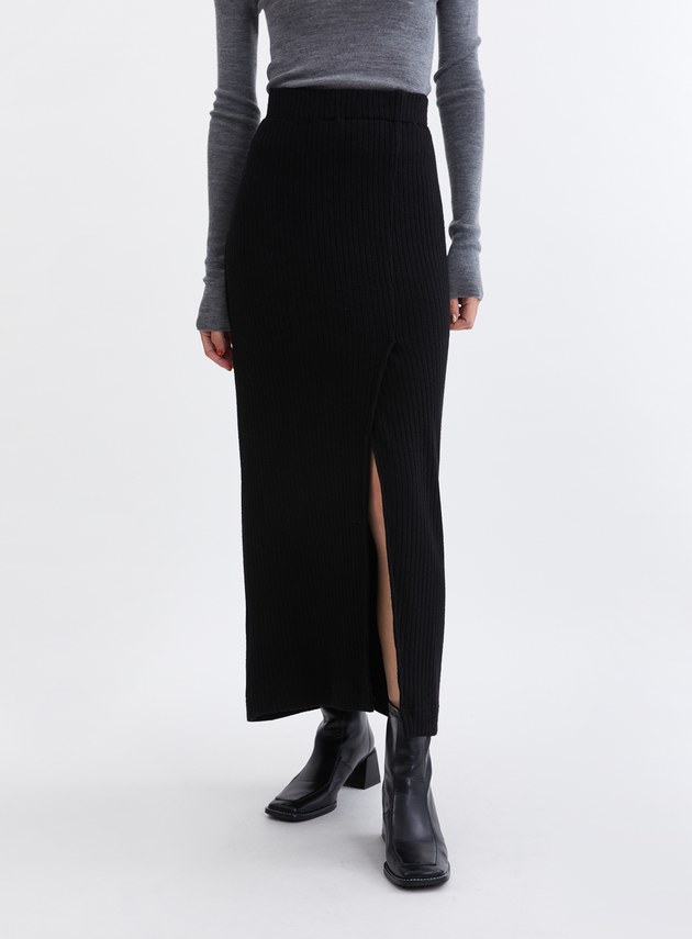 溫柔慵懶直筒開衩針織長裙