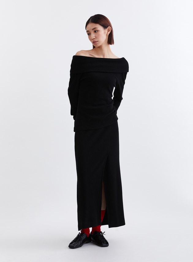 溫柔慵懶直筒開衩針織長裙