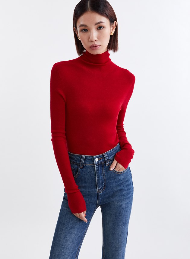 高質感親膚無縫高領針織上衣