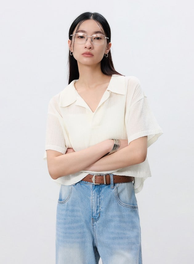 褶皺肌理純棉POLO衫