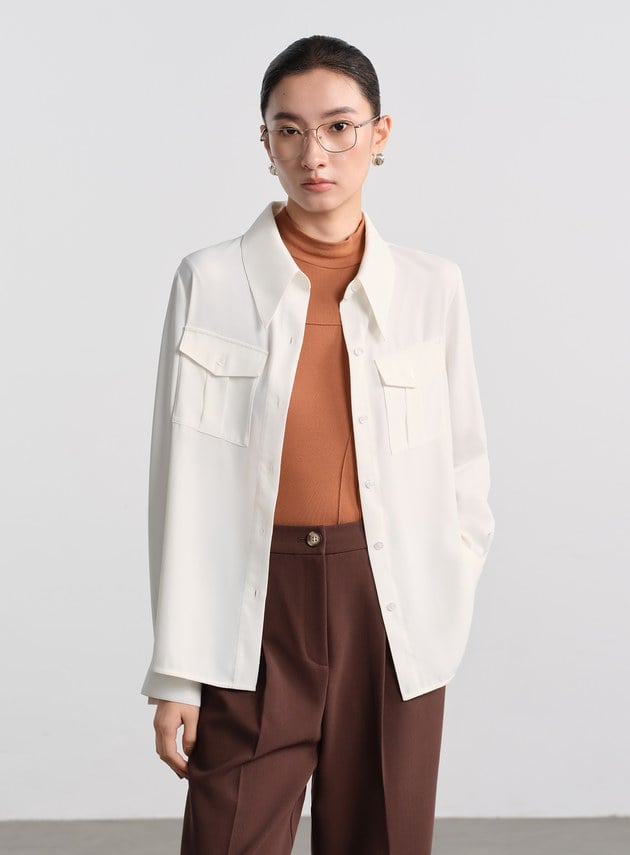 光澤感垂墜開衩襯衫