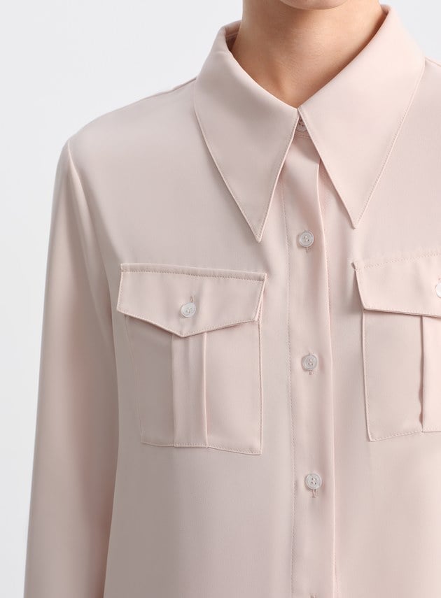 光澤感垂墜開衩襯衫