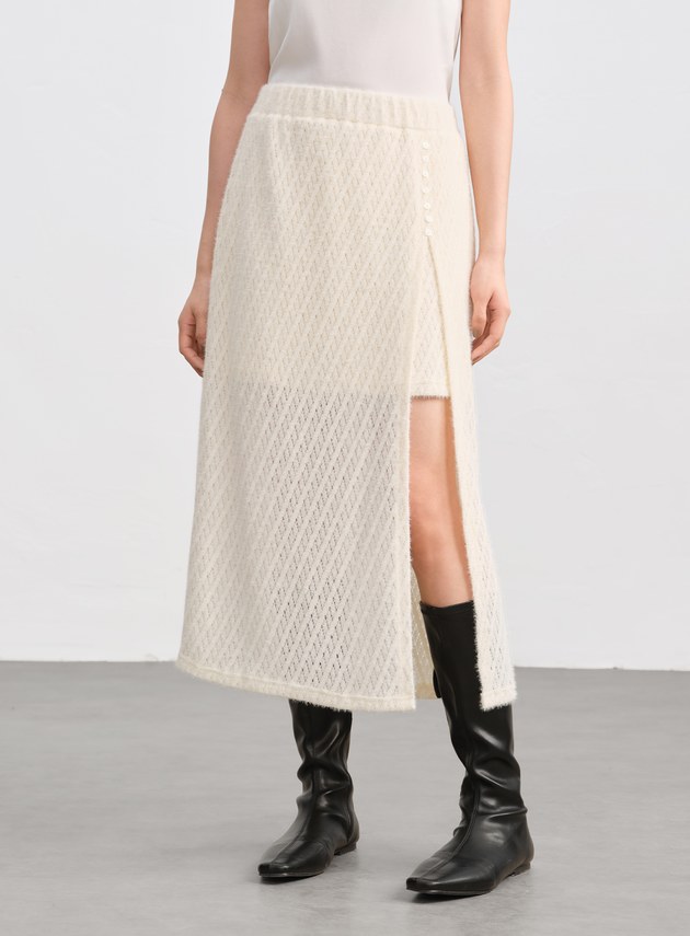 菱格紋直筒開衩半身裙