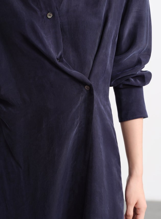 不對稱斜釦襯衫洋裝