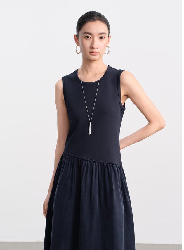 異材質拼接不對稱連身裙