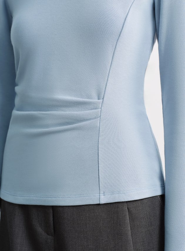 不對稱抓褶圓領發熱上衣