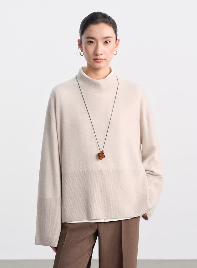 蓬暖高領羊絨混紡毛衣