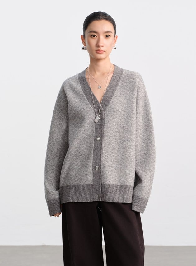 美麗諾人字紋開襟外套