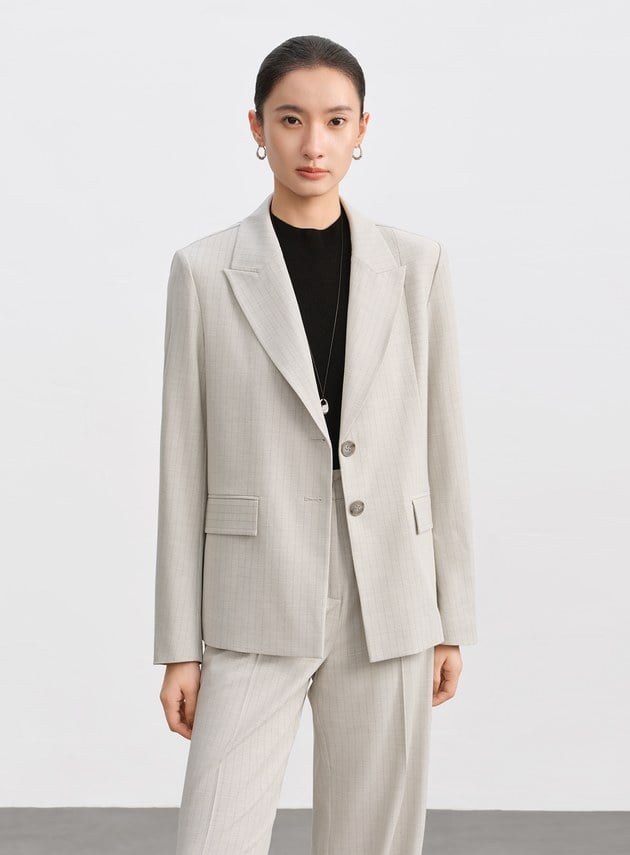 都會條紋不對稱剪裁西裝外套