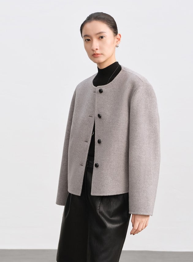 雙面毛呢無領短版外套