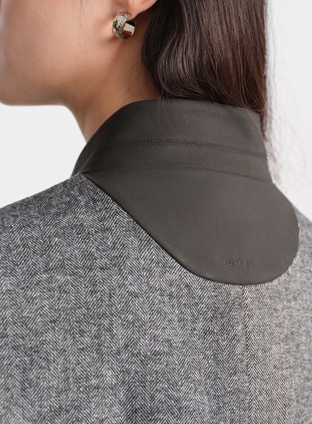 麂皮拼接人字紋立領馬甲