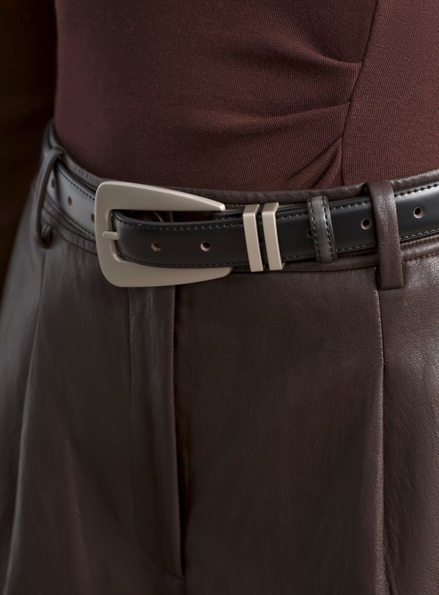 真皮霧銀椭圓造型皮帶