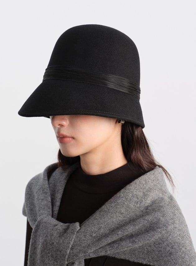 復古輪廓羊毛緞帶寬帽