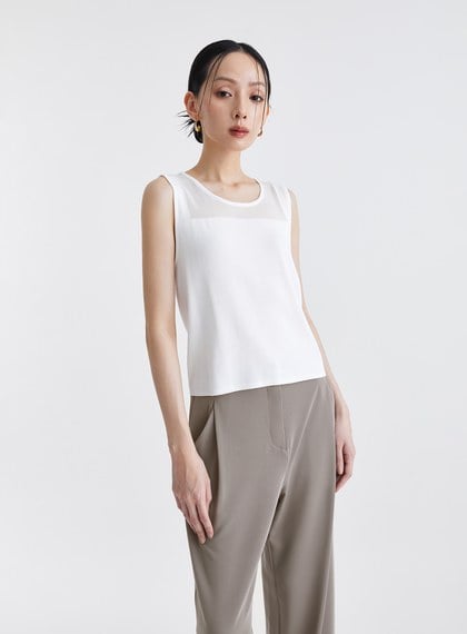 簡約百搭透膚拼接無袖背心