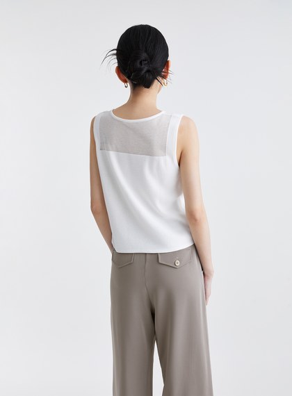 簡約百搭透膚拼接無袖背心