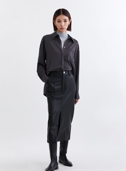 緞面光澤不對稱設計襯衫