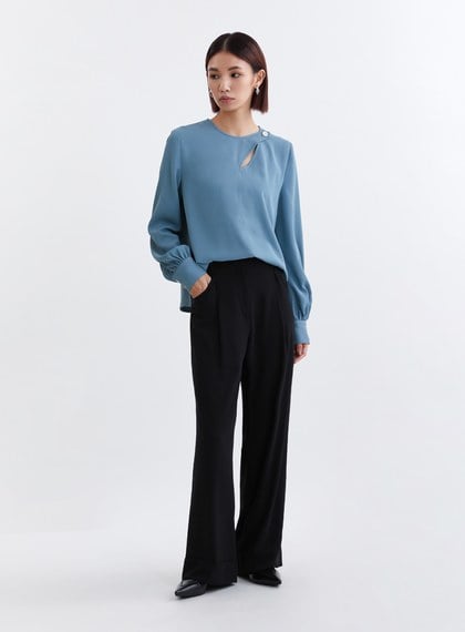 優雅鏤空設計澎袖上衣