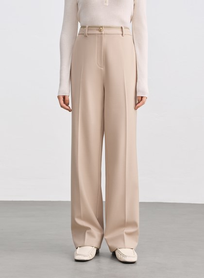 格紋拼接微磨毛直筒褲