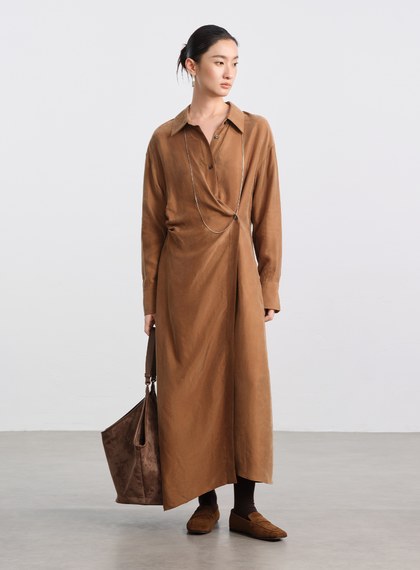 不對稱斜釦襯衫洋裝