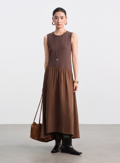 異材質拼接不對稱連身裙