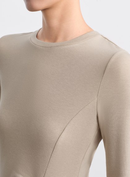 不對稱抓褶圓領發熱上衣