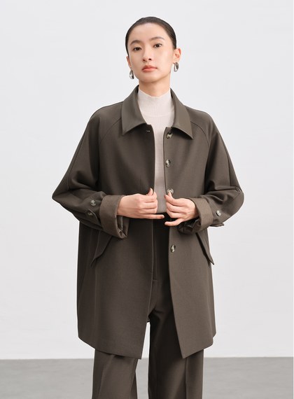 格紋拼接巴恩風中長版風衣